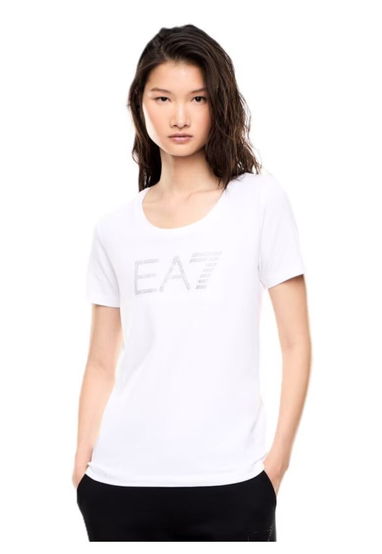 EA7 Дамска тениска TRAIN LOGO SERIES W TEE SS RN FANCY STRASS - Памук -