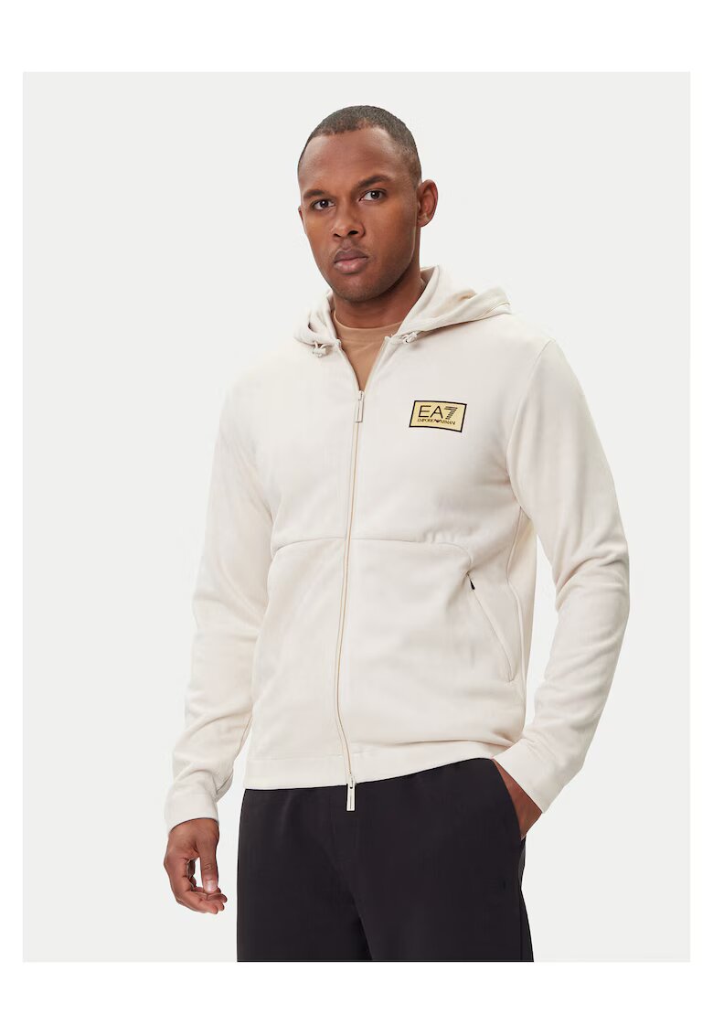 EA7 Мъжки суичър Emporio Armani - с цип - бежов