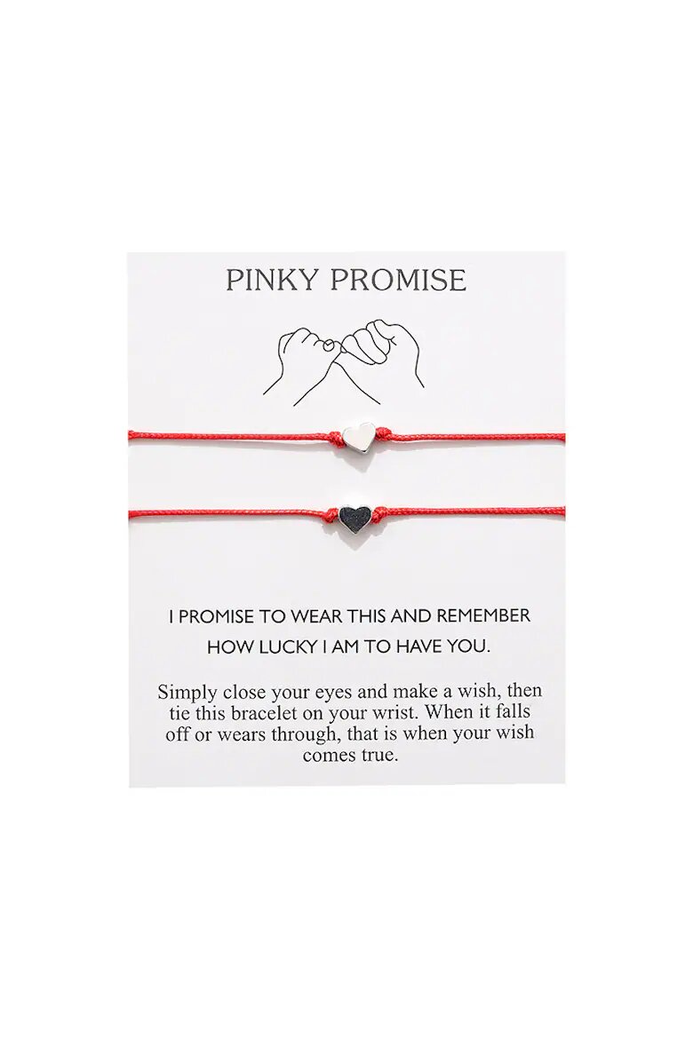 EFAYN.RO Комплект от 2 двойки гривни Pinky promise висулка сърце регулируема изработена от връв Червен