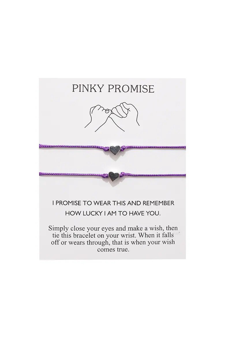 EFAYN.RO Комплект от 2 двойки гривни Pinky promise висулка сърце регулируема изработена от връв Лилав
