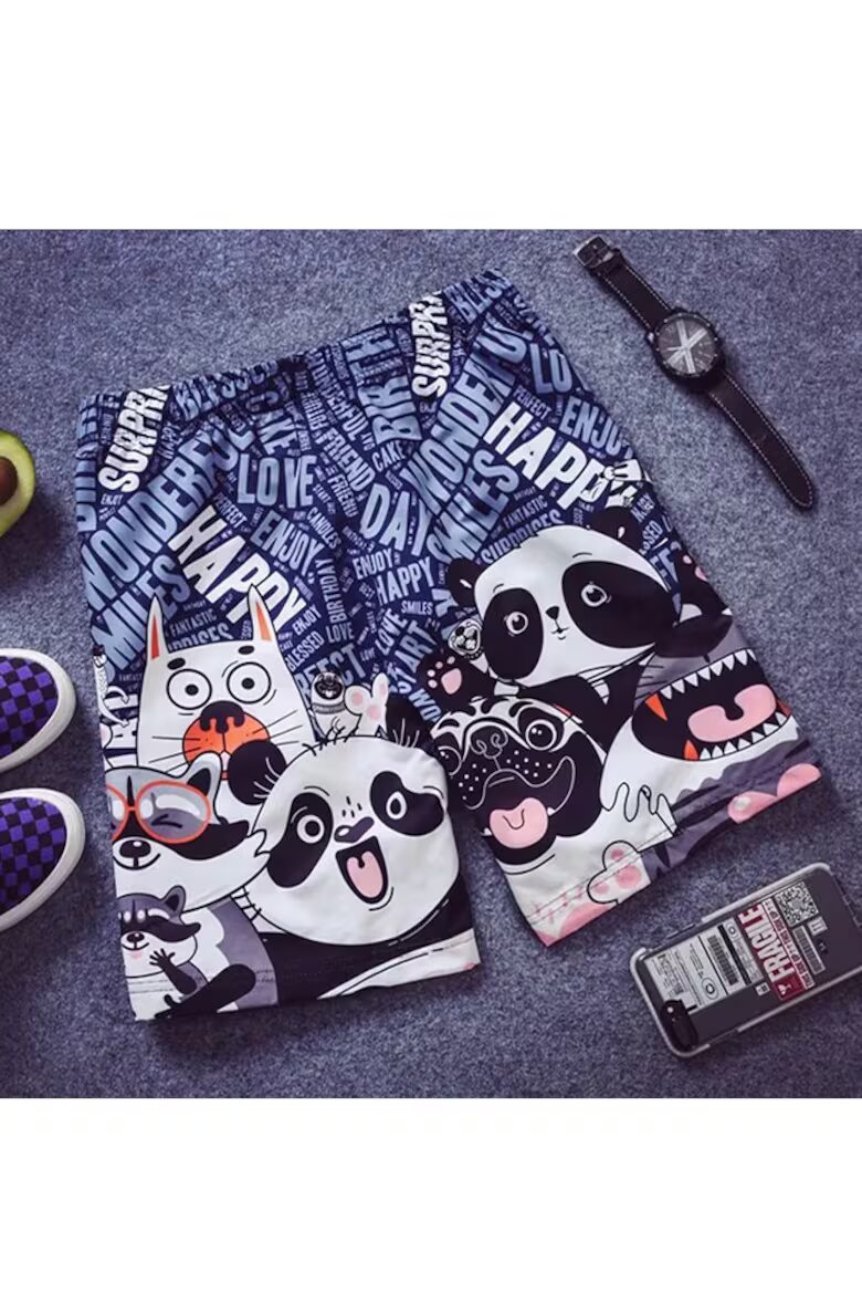 EFAYN.RO Мъжки бански шорти Sort с принт Panda Bears и техните приятели Happy Animal Kingdom Бързосъхнещ EFAYN Син