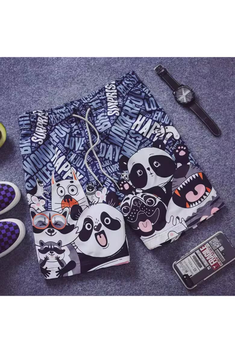 EFAYN.RO Мъжки бански шорти Sort с принт Panda Bears и техните приятели Happy Animal Kingdom Бързосъхнещ EFAYN Син