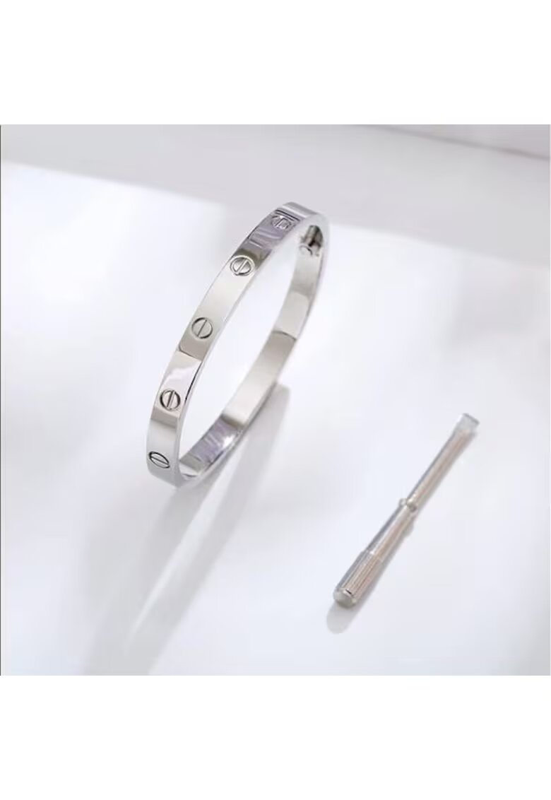 ElectraStore Гривна - LOVE Silver Elegance - неръждаема стомана - покрита с бяло злато - 6 см вътрешен диаметър