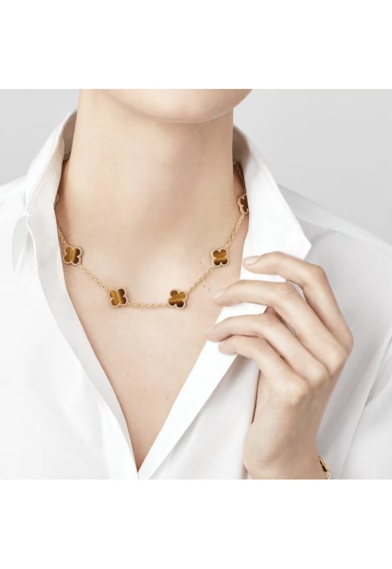 ElectraStore Колие Alhambra - 5 цветя - 14K жълто злато - 40x6см