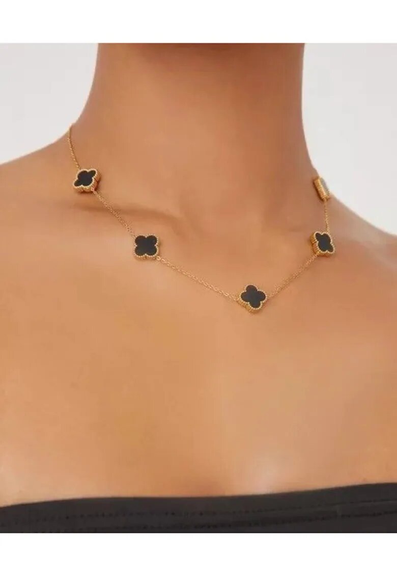 ElectraStore Колие с черни цветя - 14K златно покритие - 40x5см
