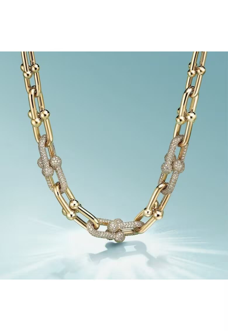 ElectraStore Колие Tifany Diamond Chain - 14K позлатено - циркониеви кристали - 45см