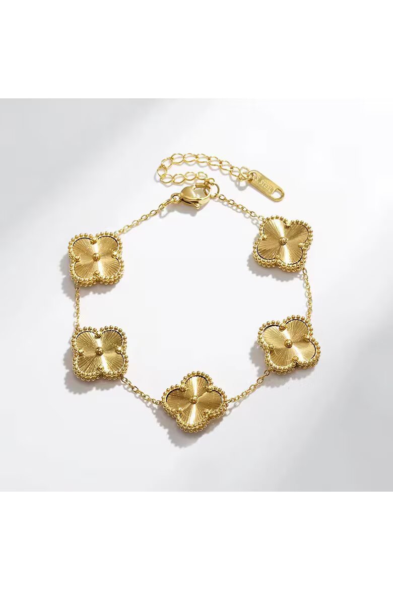 ElectraStore Комплект гривни Love и Flower Gold от неръждаема стомана позлатени регулируеми размери 17-20 см 18 см + 3 см верижка