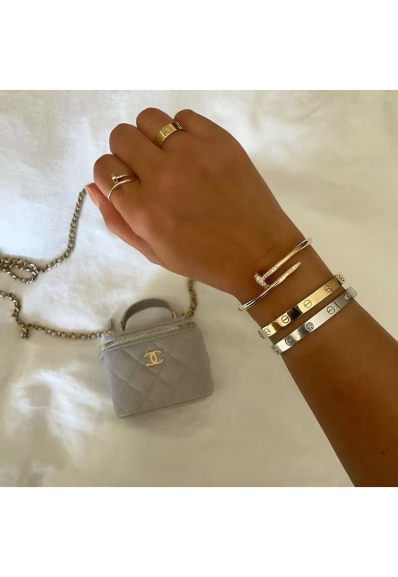 ElectraStore Комплект Гривни Statement LOVE - Жълто злато 14K - Бяло злато 14K - Многоцветен