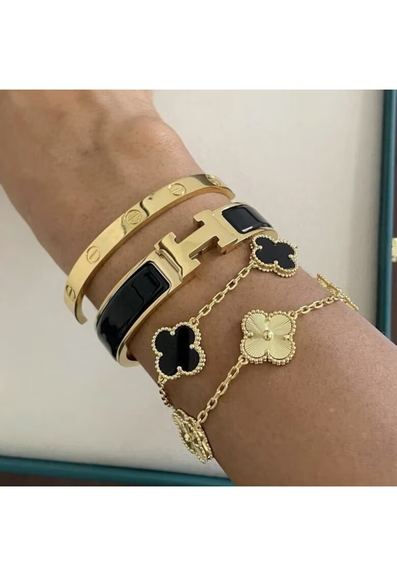 ElectraStore Комплект от 4 гривни Hermina Luxury Gold - неръждаема стомана с 14K златно покритие - многоцветни - различни размери