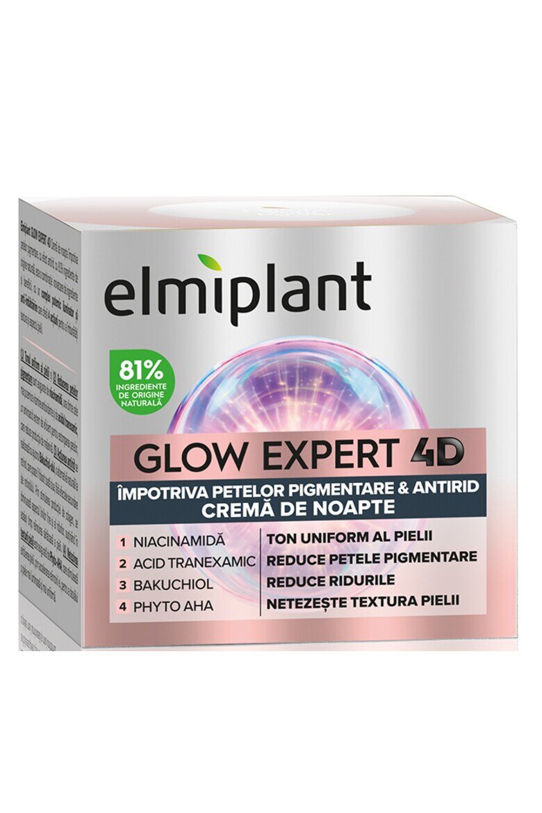 Elmiplant Нощен крем Glow Expert 4D Против пигментни петна Против бръчки С ниацинамид и бакучиол 50 мл