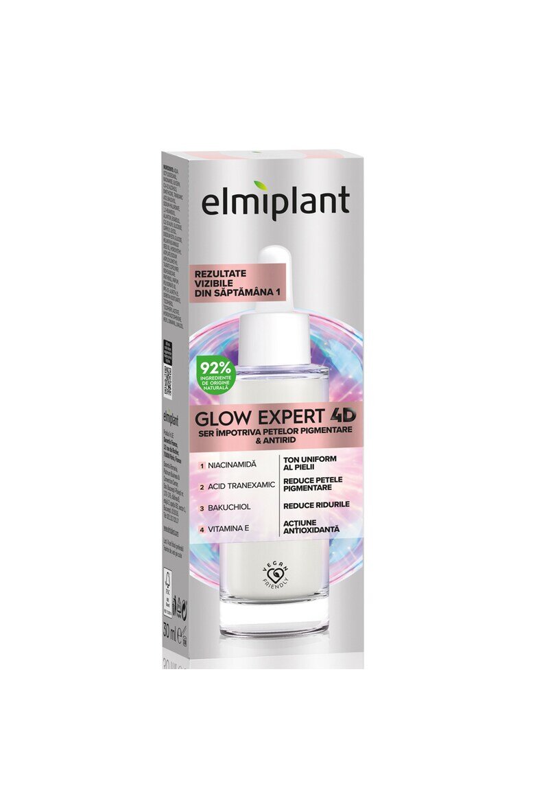 Elmiplant Серум за лице Glow Expert 4D Против пигментни петна Против бръчки С ниацинамид и бакучиол 30 мл