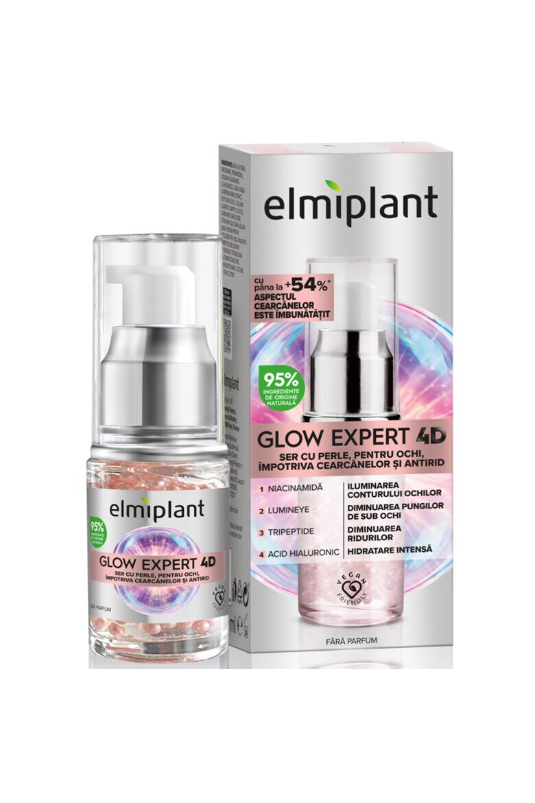 Elmiplant Серум за очи Glow Expert 4D С перли Против пигментни петна Против бръчки С ниацинамид и бакучиол 15 мл