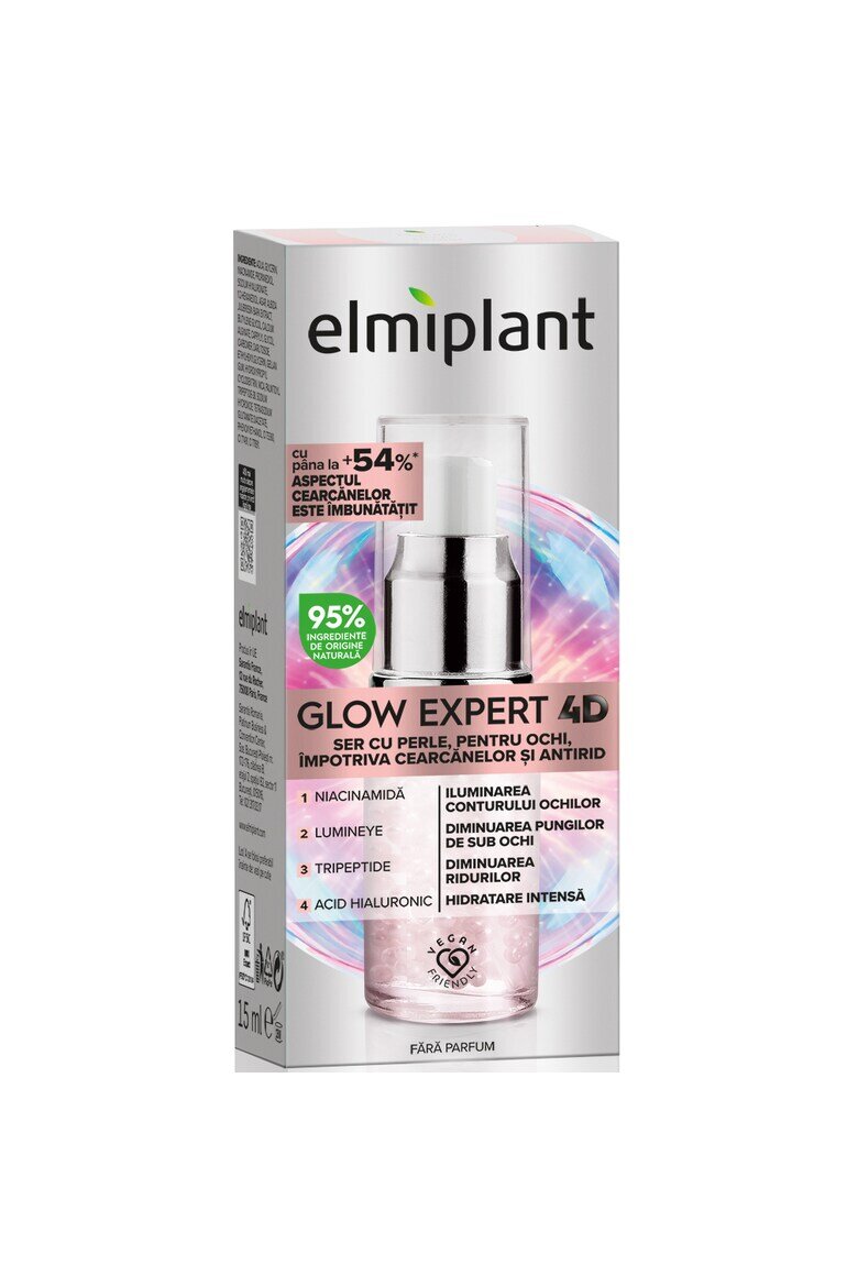 Elmiplant Серум за очи Glow Expert 4D С перли Против пигментни петна Против бръчки С ниацинамид и бакучиол 15 мл