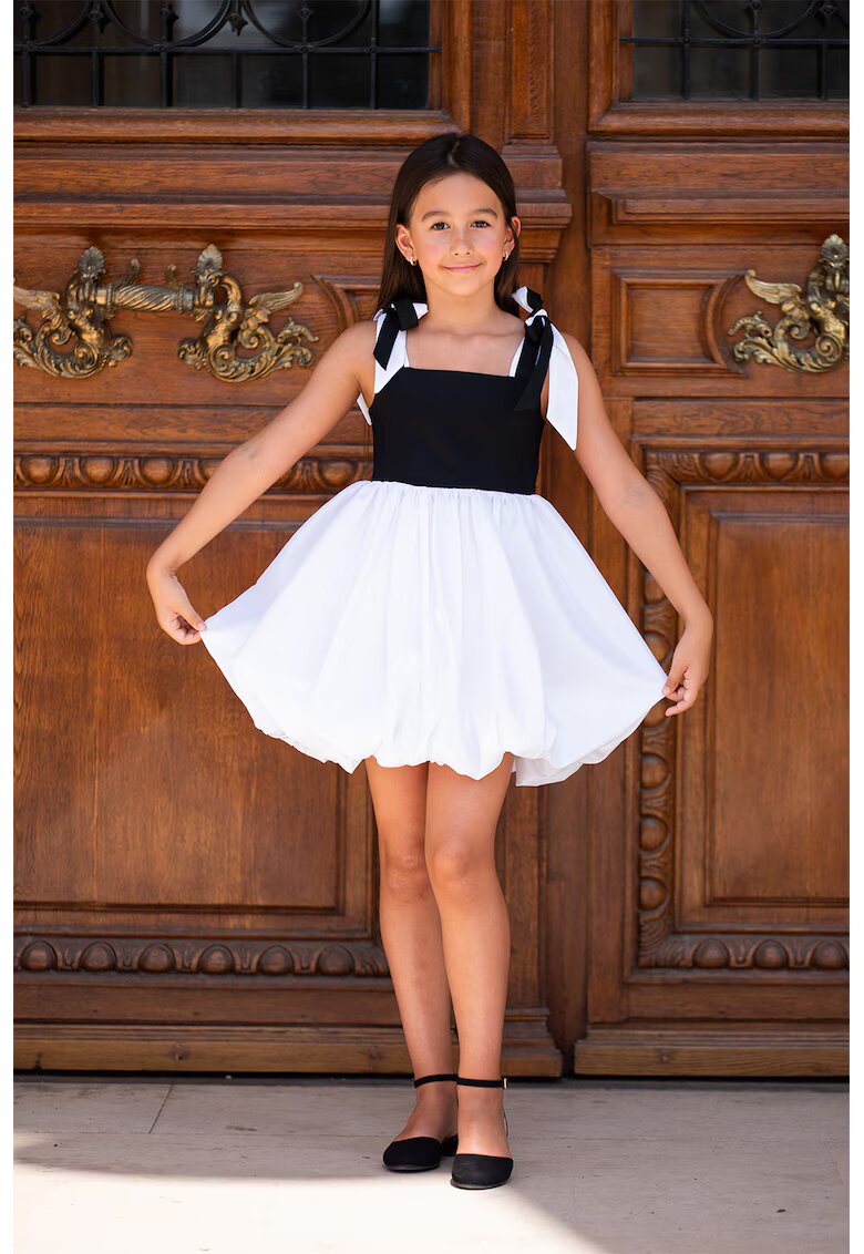 EMMA concept wear Рокля с подгъв тип балон и панделки - Черен/Бял