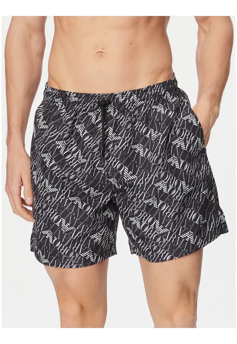 Emporio Armani Мъжки бански шорти - черен/бял - полиестер - кройка Regular Fit