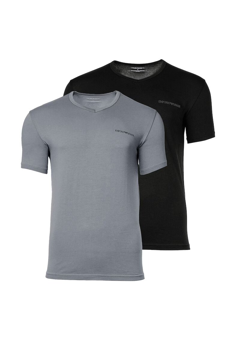 Emporio Armani Тениска с овално деколте и лого - 2 броя - Черен/Сив