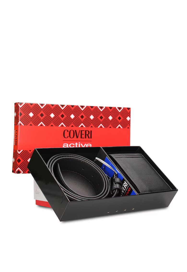 Enrico Coveri Портфейл и колан Belvesso - 2 части - Черен