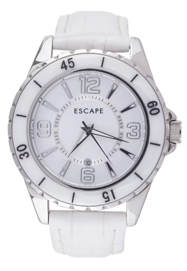 Escape Дамски часовник ECP10219 - сребърна каишка от екологична кожа 41-45 мм - водоустойчив 5 ATM