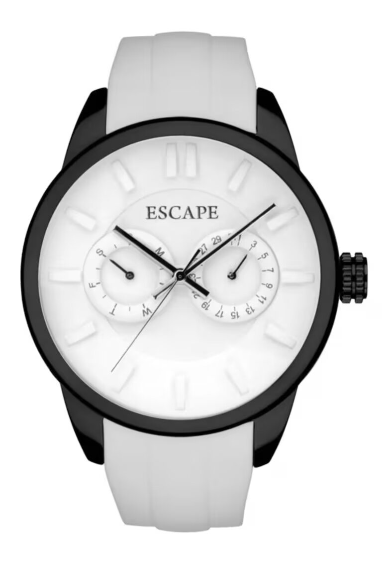 Escape Мъжки часовник модел ECP10782 - силиконова каишка - стоманен корпус - 42мм - водоустойчивост 5 ATM - бял/черен