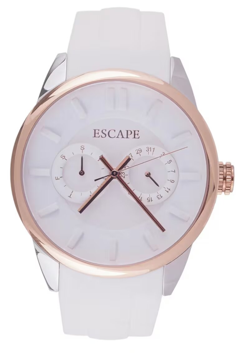 Escape Мъжки часовник модел ECP10785 - силиконова каишка - 42мм корпус - водоустойчивост 5 ATM - бял/златист