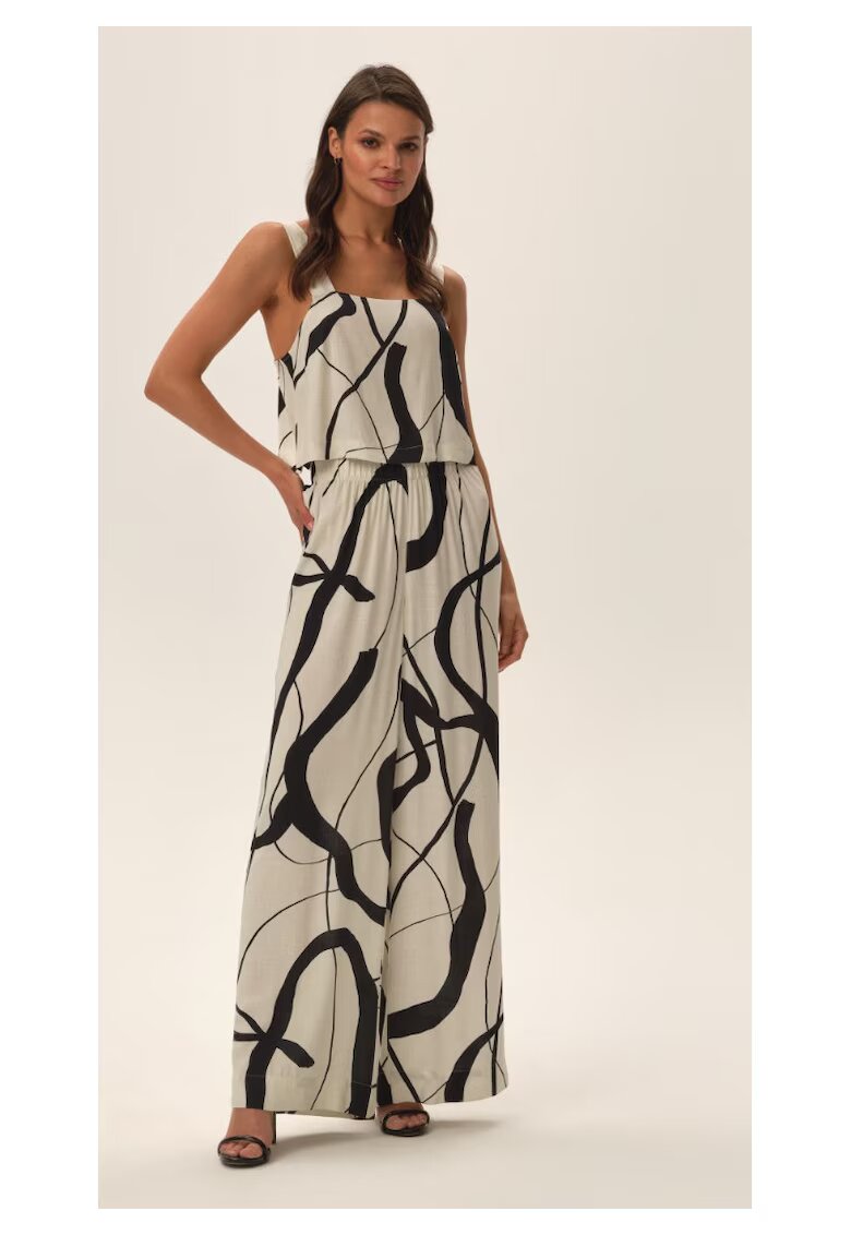 Esotiq Дамска пижама Joya - бяло-черна - разноцветен принт - вискоза - без ръкави - дълга