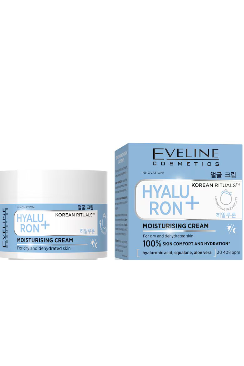 Eveline Cosmetics Хидратиращ крем Hyaluron+ Korean Rituals с хиалуронова киселина алое вера и сквалан за суха и дехидратирана кожа 50 мл
