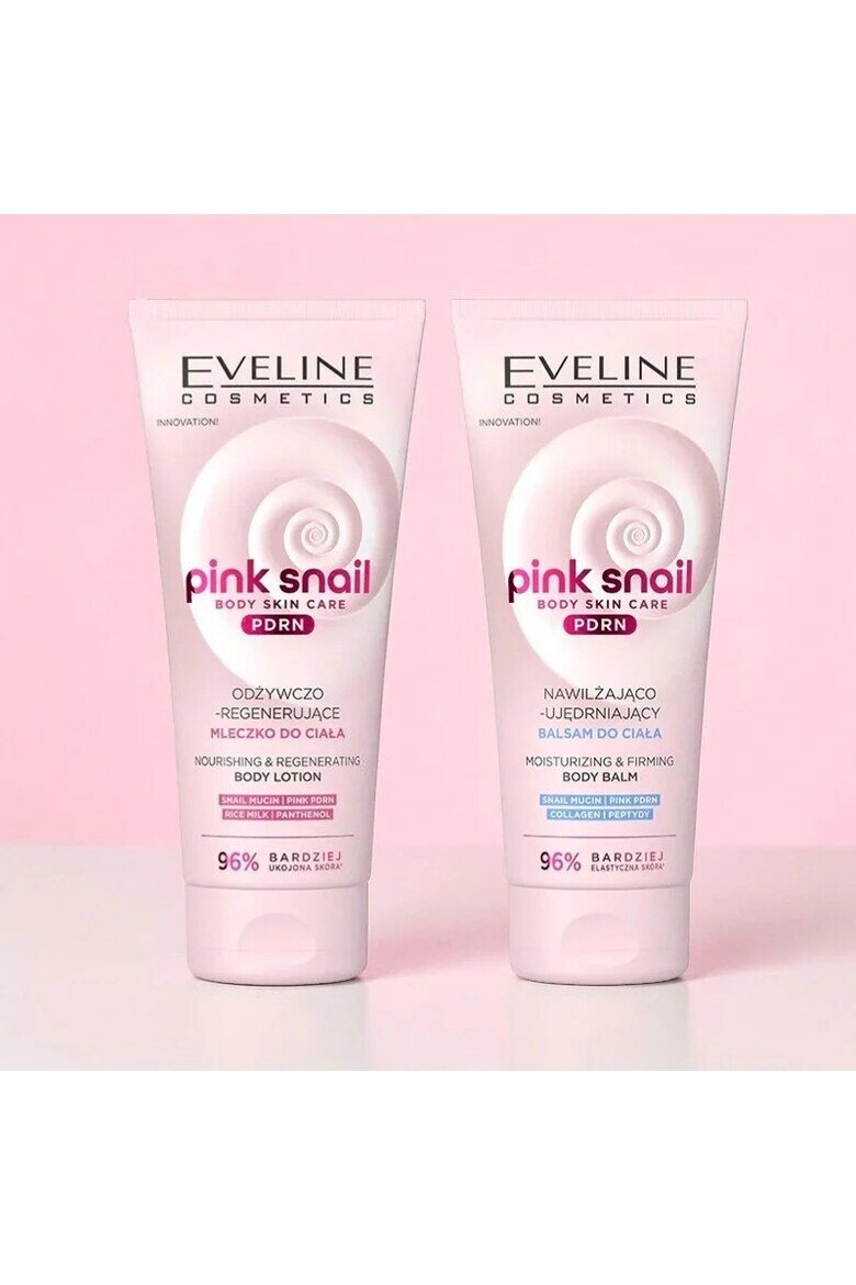 Eveline Cosmetics Pink Snail PDRN – Подхранващ лосион за тяло 200 мл и Хидратиращ и стягащ балсам за тяло 200 мл
