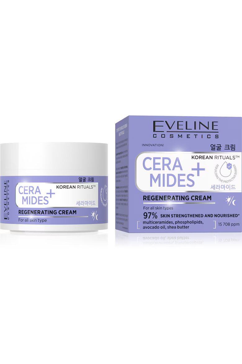 Eveline Cosmetics Регенериращ крем Ceramides+ Korean Rituals за всички типове кожа с мултикерамиди масло от авокадо и масло от ший 50 мл