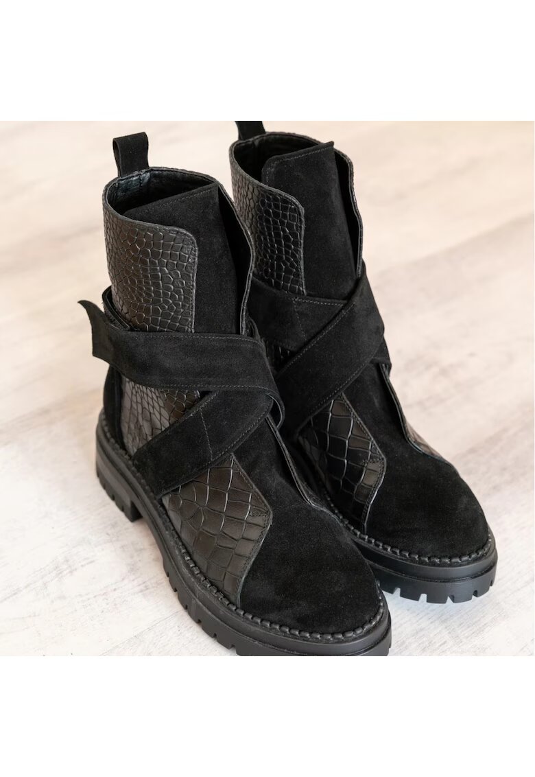 Exclusives Bocanci piele naturala - Bristol - Croco Black - Черен