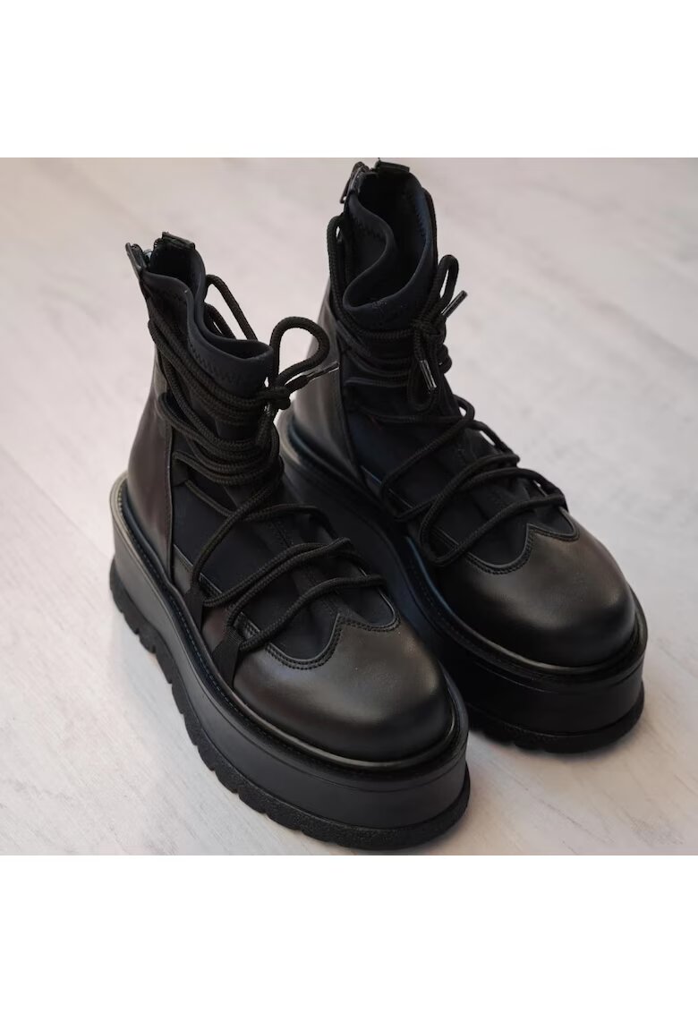 Exclusives Ghete din piele si textil Moon - Negru