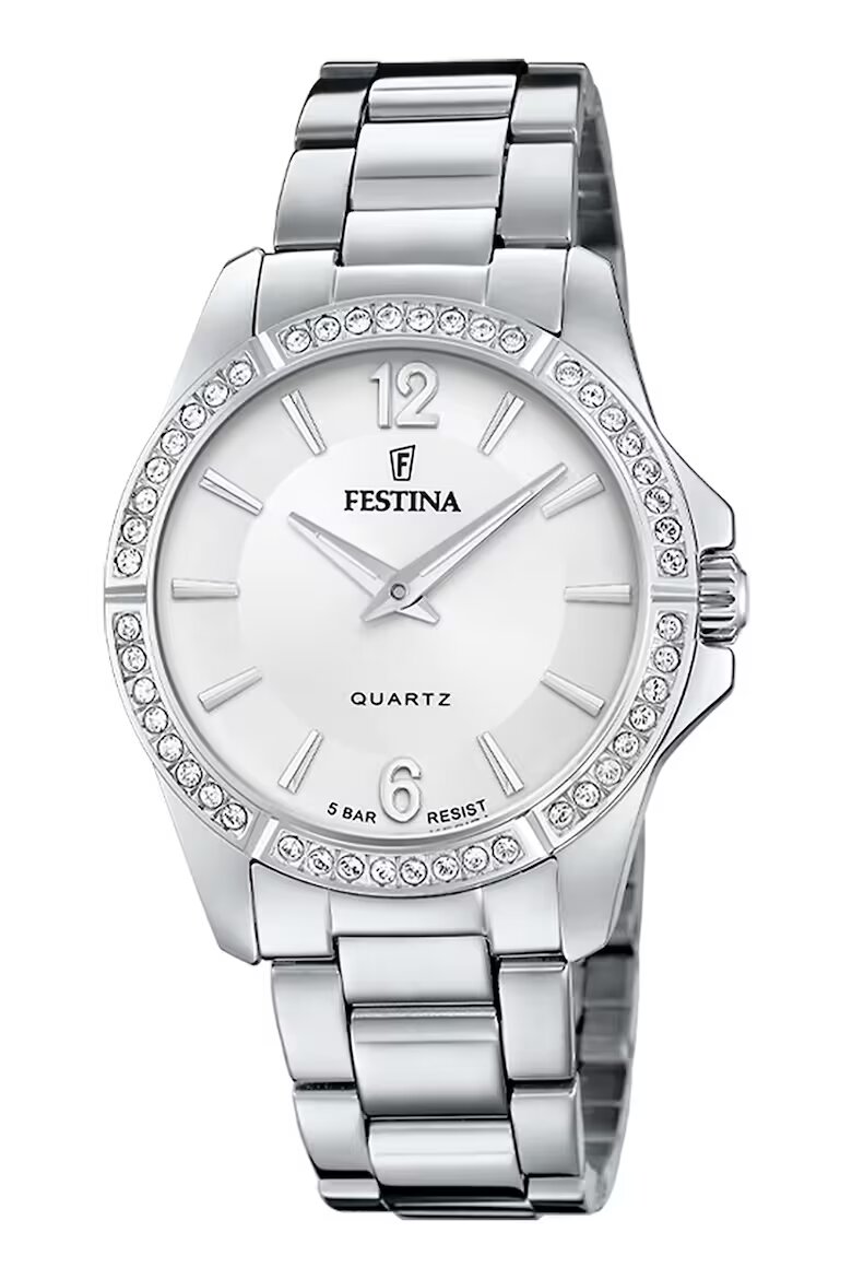 Festina Аналогов часовник с жлеб с циркони Сребрист