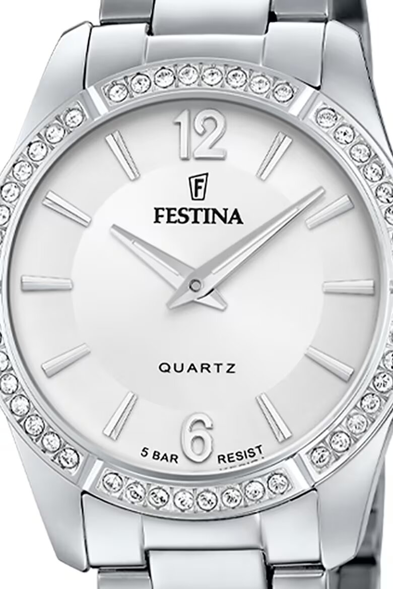 Festina Аналогов часовник с жлеб с циркони Сребрист