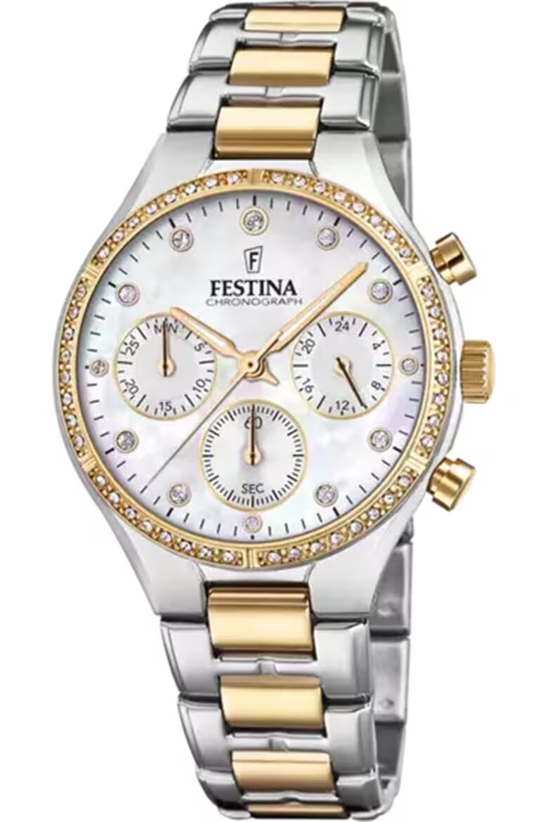 Festina Часовник от неръждаема стомана с хронограф Сребрист/Златист