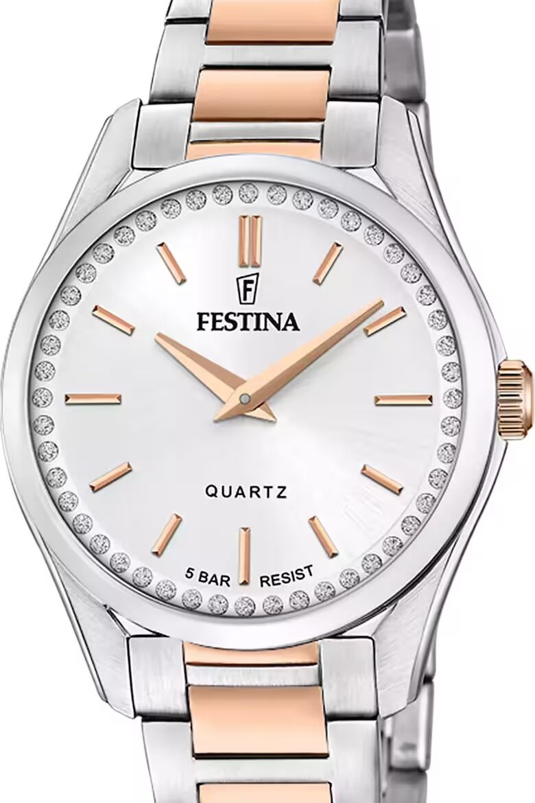 Festina Двуцветен часовник с циркони Rose Gold/Сребрист