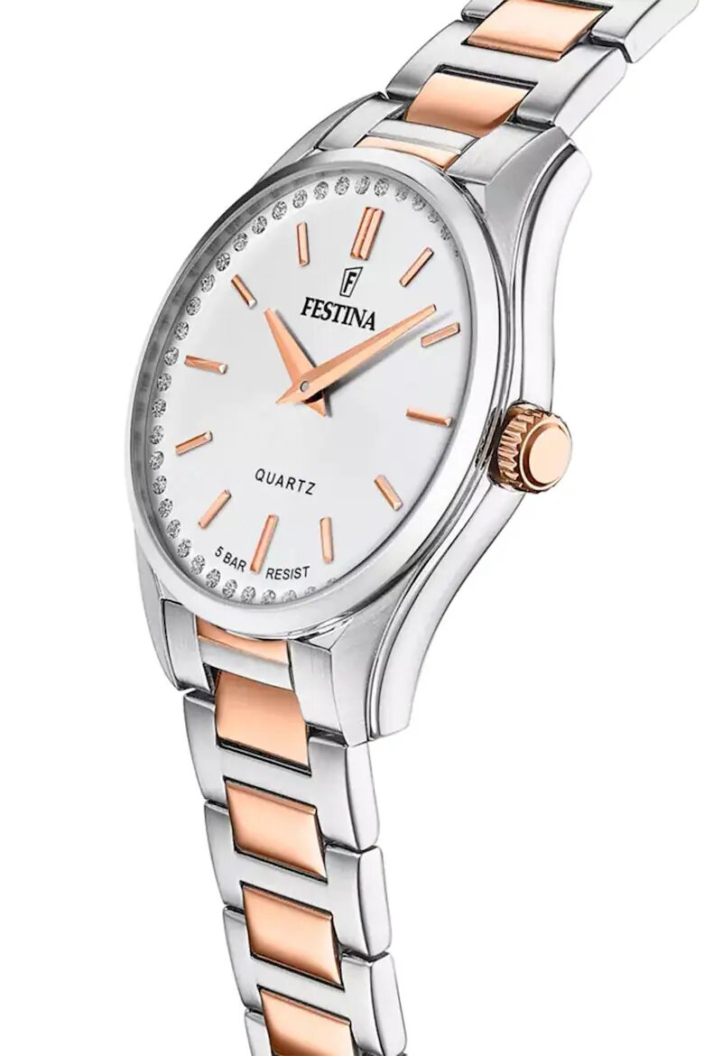 Festina Двуцветен часовник с циркони Rose Gold/Сребрист