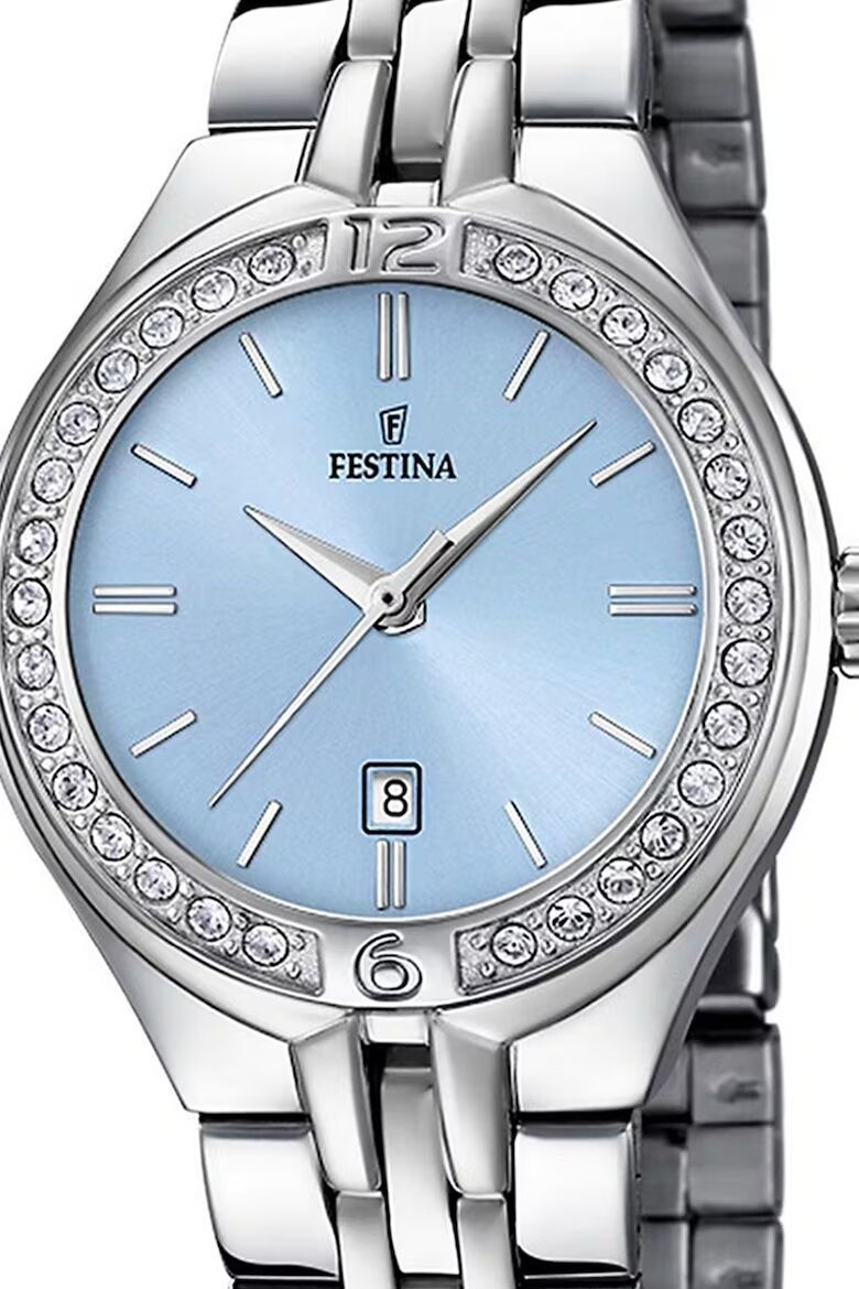 Festina Кварцов часовник с кристали Сребрист/Пастелносин