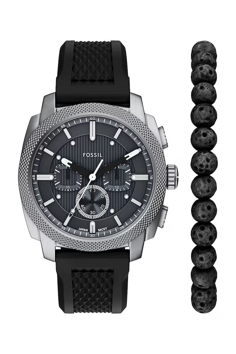 Fossil Часовник Machine с хронограф и силиконова каишка Черен