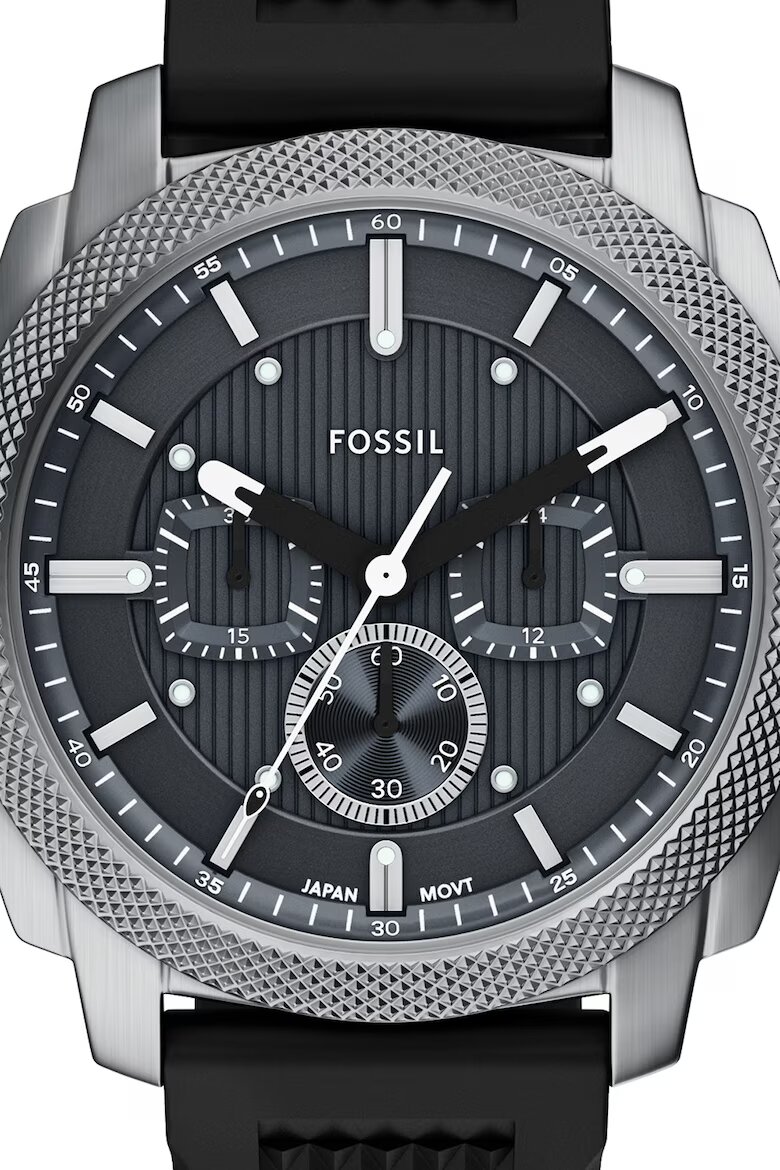 Fossil Часовник Machine с хронограф и силиконова каишка Черен