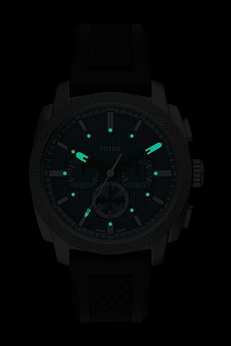 Fossil Часовник Machine с хронограф и силиконова каишка Черен