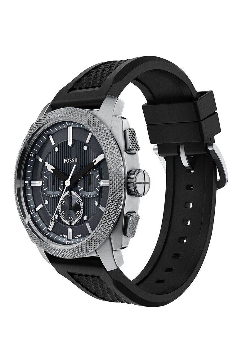 Fossil Часовник Machine с хронограф и силиконова каишка Черен