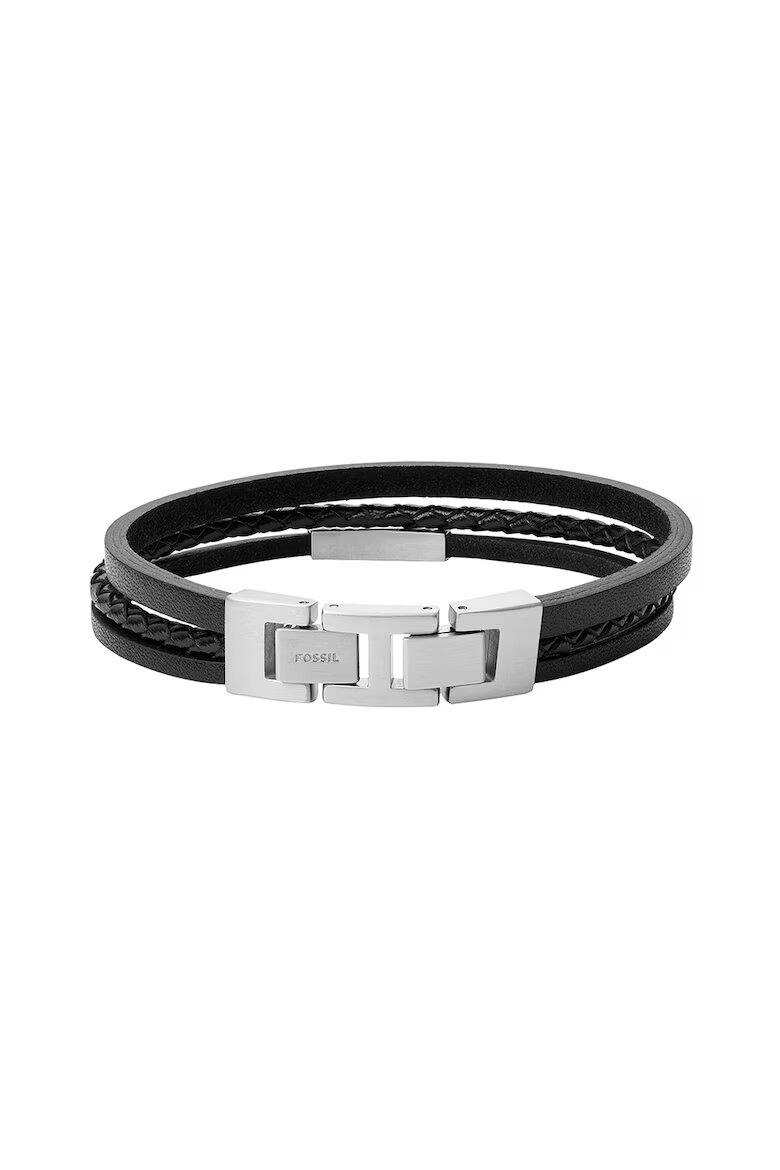 Fossil Кожена гривна Черен / Сребрист