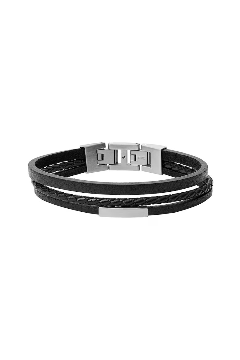 Fossil Кожена гривна Черен / Сребрист