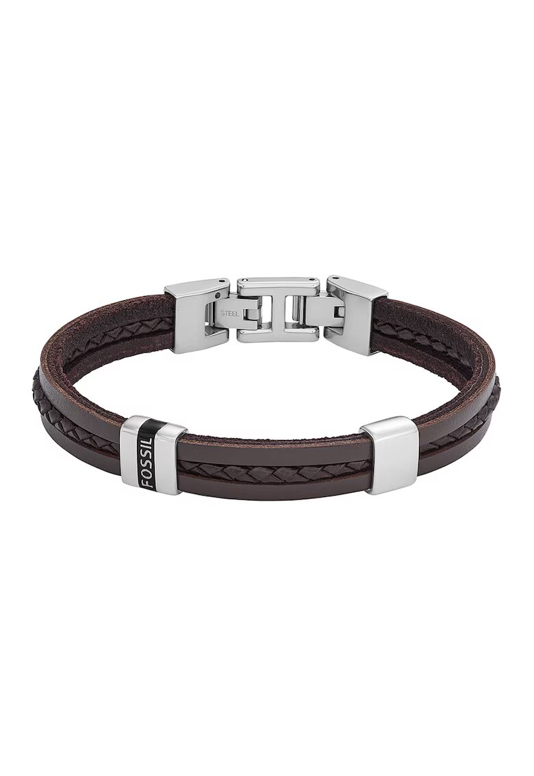 Fossil Кожена гривна с лого от неръждаема стомана