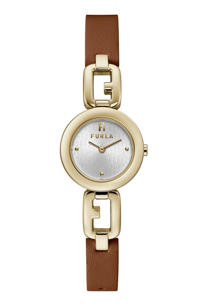 Furla Иноксов часовник с кожена каишка