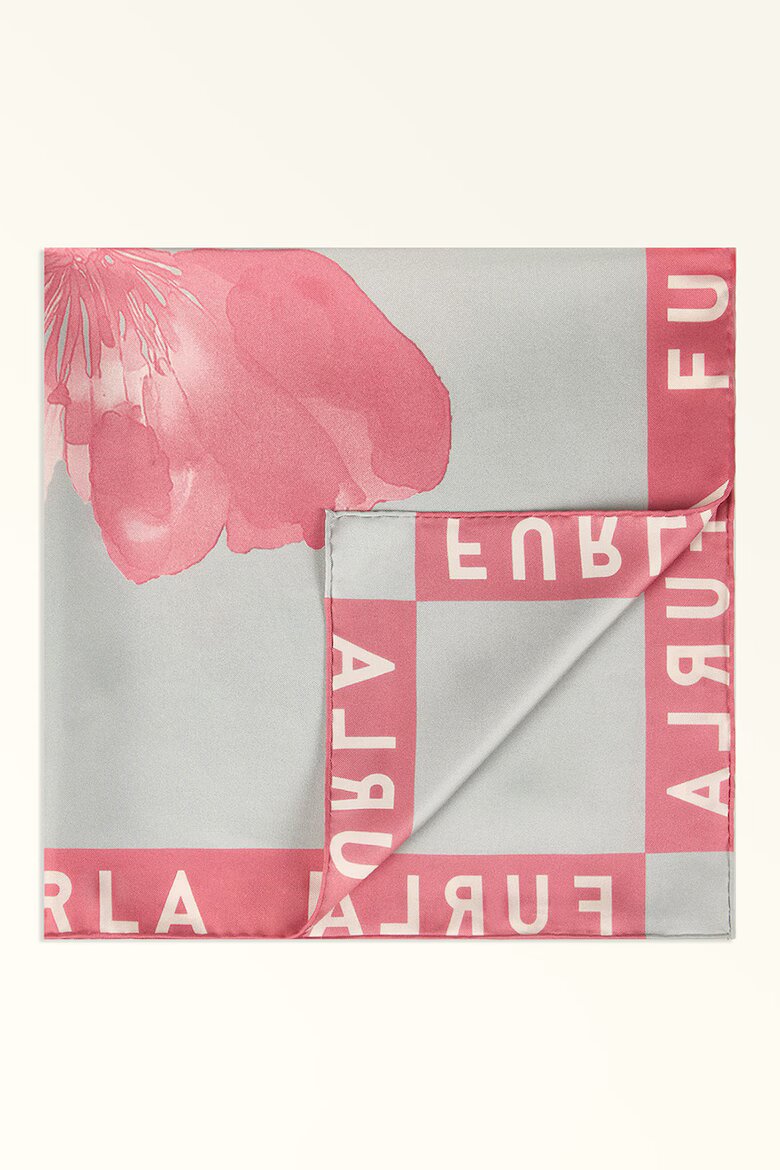 Furla Копринен флорален шал Lea Мръснобял/Розово