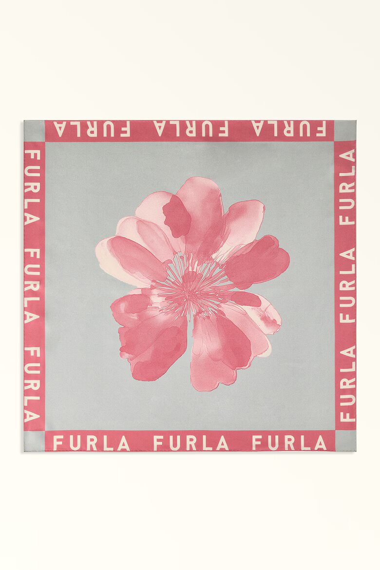 Furla Копринен флорален шал Lea Мръснобял/Розово