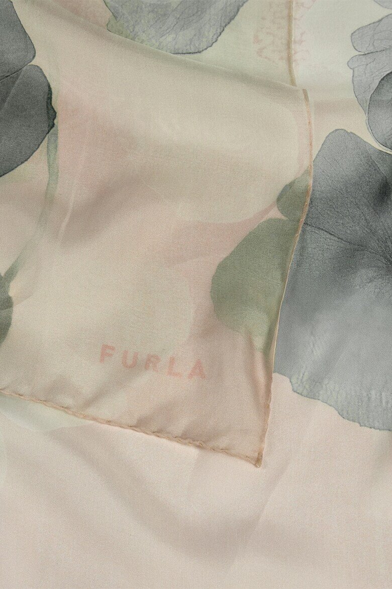Furla Копринен флорален шал Primavera Тъмнозелен/Бежов