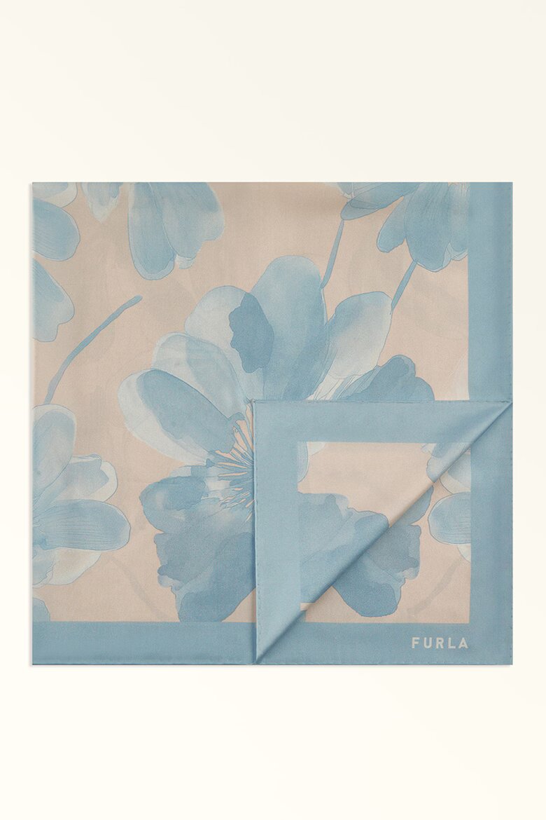 Furla Копринен флорален шал Tortona Пастелносин/Бежов