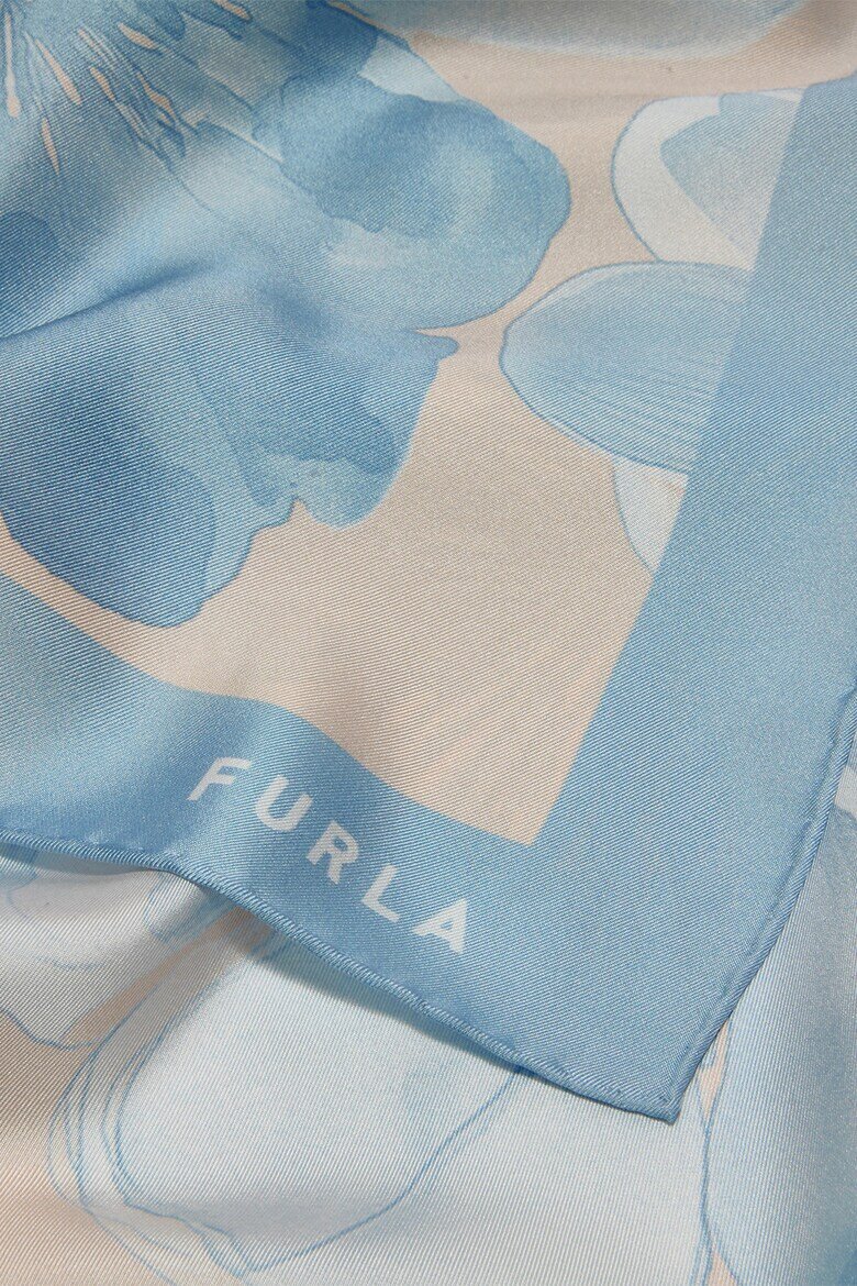 Furla Копринен флорален шал Tortona Пастелносин/Бежов