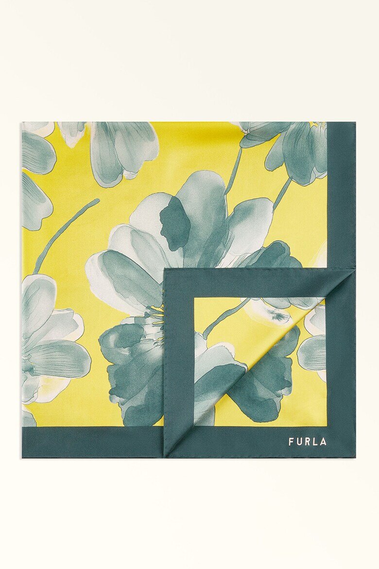 Furla Копринен флорален шал Tortona Зелен/Жълт